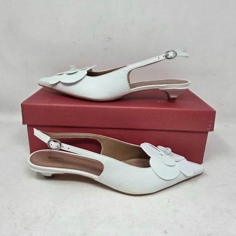 Women's EU 38 / US 7-7.5 Maeve x Anthropologie white floral slingback heels